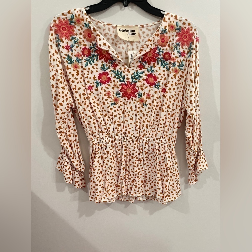 Savanna Jane Peplum Embroidered Top Size Small/Will Fit Size Medium NWT